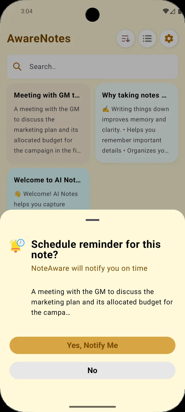 AwareNotes reminder scheduling dialog